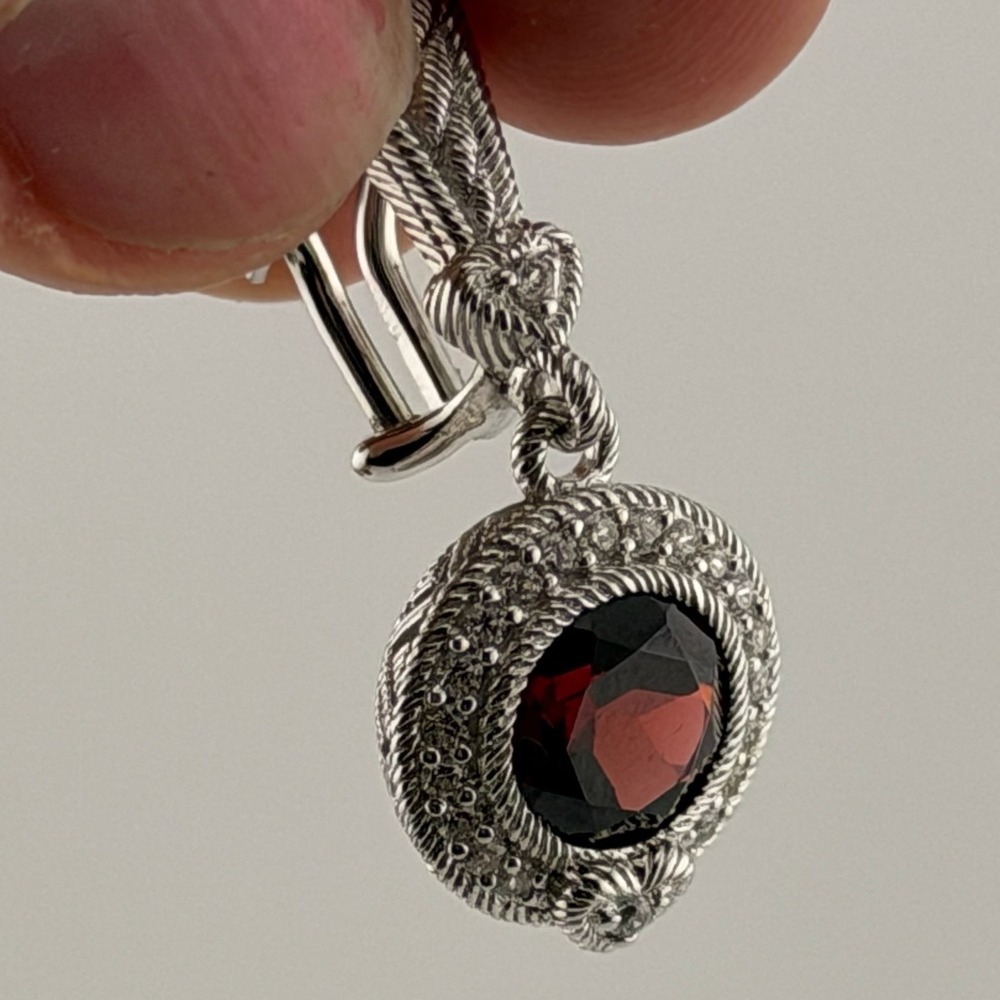 Judith Ripka Red Garnet Drop Earrings 925 Sterling Silver Heart Halo - Picture 10 of 10
